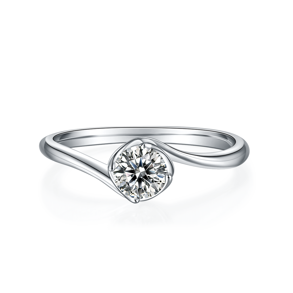 Twisted arm flower bud S925 silver plated platinum Moissanite women's ring 50 points D-grade